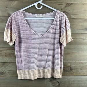 Prana Womens Shirt Free Float Top Striped Short Sleeve Vneck‎ Boho Size Small